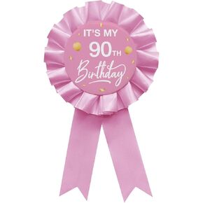 الوردي إنه 90 عيد ميلادي شارة الشارة الدبوس الوردي الساتان النسيج 90 سنة عيد ميلاد تحت عنوان الزر دبوس الحفل الشارة الشارة الشارة