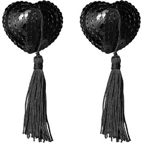 Reusable Breast Pasties for Women, Adhesive Heart-Shaped Breast Bra with Sequins Tassel Sexy Nipple Cover Stickers