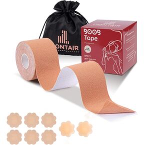 BOOB TAPE, 3 Pairs of Disposable Nipple Covers, 1 Pair of Silicone Nipple Cover (Reusable), 1 Small Silk Bag, Boobtape for all day comfort and Style Nude