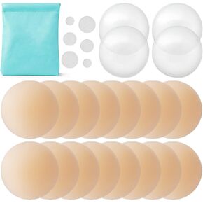 ILLURE® Nipple Covers - Ladies Nipple Pads with Nipple Protector [8 pairs] - Washable & Reusable Nipple Covers - Thin Self-Adhesive Nipple Pasties made silicone [3.15" Ø] Nude