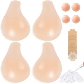 Aunpoos Sticky Bra Adhesive Lifting Backless Push Up Strapless Bras Silicone Stick on Invisible Bra for Women Nipple Covers