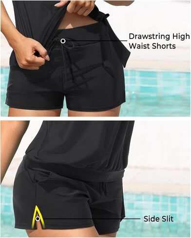 Blouson Tankini Swimsuit with Shorts - Womens Two Piece with Pockets Tummy Control Bathing Suit Modest Swimwear 2025 in Kuwait