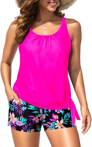 ملابس السباحة Blouson Tankini مع شورتات - نساء من قطعتين مع جيوب التحكم في البطن بدلة السباحة متواضعة ملابس السباحة 2025 in Kuwait