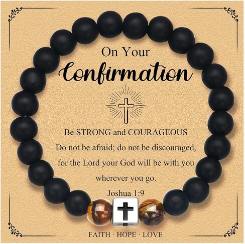 سوار Cross Bead للرجال ، والهدايا المسيحية للأب ، والزوج ، والخرز الأسود القابل للتعديل Onyx & Tiger Eye مع سحر الصلب غير القابل للصدأ ، والمعمودية ، والتأكيد ، وعيد الفصح ، وعيد الميلاد ، وهدايا التخرج in Kuwait
