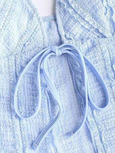 seamoly Ruffled Trim Textured Tied Side Tanga Tankini Set in Kuwait