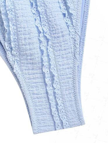 seamoly Ruffled Trim Textured Tied Side Tanga Tankini Set in Kuwait