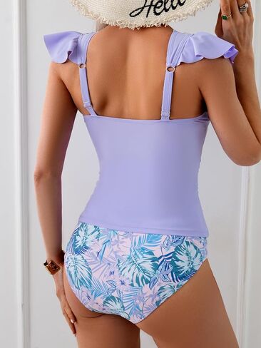 دبابة التحكم في البطن للسيدات بدلة السباحة عالية الخصر مع قمة السباحة الكشكشة in Kuwait