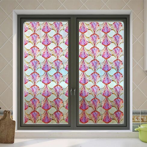 Stained Glass Window Film,35.4" x 78.7" 3D Decorative Static Cling Window Privacy Film,Non-Adhesive UV Blocking Heat Control Window Film (Simple Squares) in Kuwait