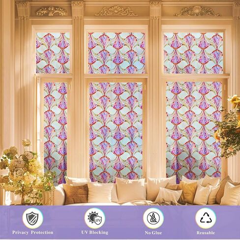 Stained Glass Window Film,35.4" x 78.7" 3D Decorative Static Cling Window Privacy Film,Non-Adhesive UV Blocking Heat Control Window Film (Simple Squares) in Kuwait