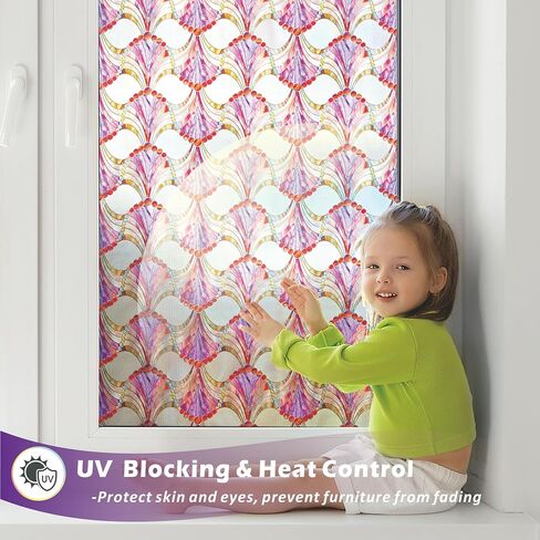 Stained Glass Window Film,35.4" x 78.7" 3D Decorative Static Cling Window Privacy Film,Non-Adhesive UV Blocking Heat Control Window Film (Simple Squares) in Kuwait