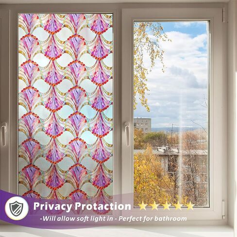 Stained Glass Window Film,35.4" x 78.7" 3D Decorative Static Cling Window Privacy Film,Non-Adhesive UV Blocking Heat Control Window Film (Simple Squares) in Kuwait