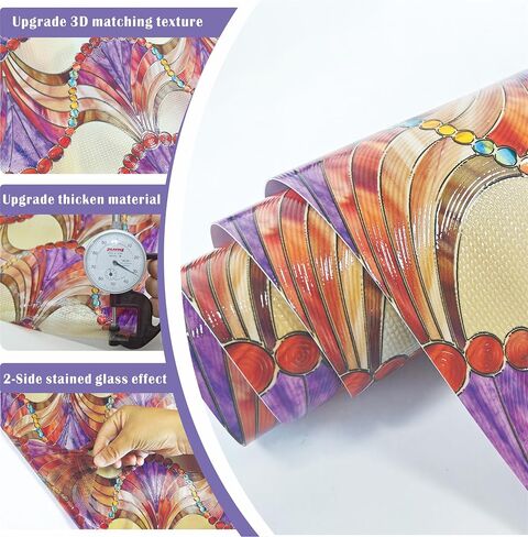 Stained Glass Window Film,35.4" x 78.7" 3D Decorative Static Cling Window Privacy Film,Non-Adhesive UV Blocking Heat Control Window Film (Simple Squares) in Kuwait