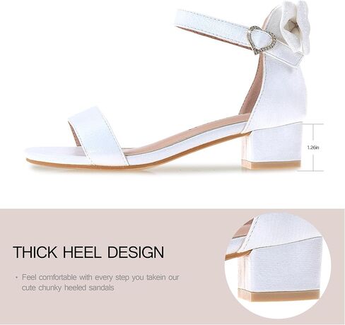 Vonair Girls Sandals Low Heels Ankle Strap Cute Heart Bow Design Flower Girls Wedding Party Dress Shoes for Little Big Kid in Saudi Arabia