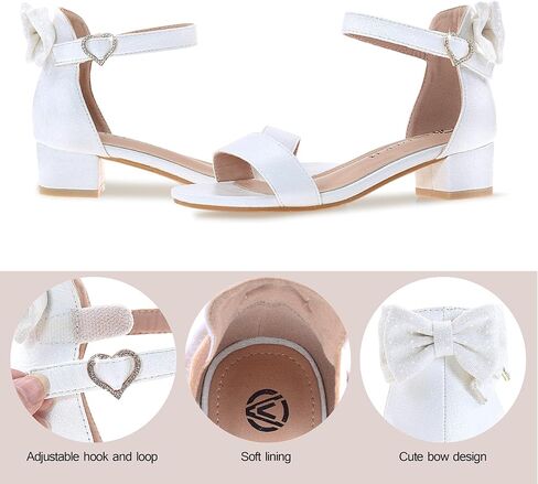 Vonair Girls Sandals Low Heels Ankle Strap Cute Heart Bow Design Flower Girls Wedding Party Dress Shoes for Little Big Kid in Saudi Arabia