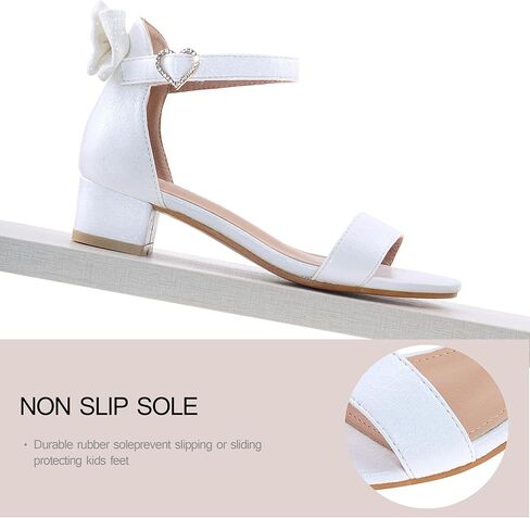 Vonair Girls Sandals Low Heels Ankle Strap Cute Heart Bow Design Flower Girls Wedding Party Dress Shoes for Little Big Kid in Saudi Arabia