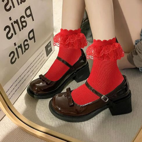 NiceBaby 3 Pairs Adult Ruffle Socks for Women, Double Lace Cute Frilly Socks, Women's Cotton Ankle Socks Size 9-11 in Kuwait