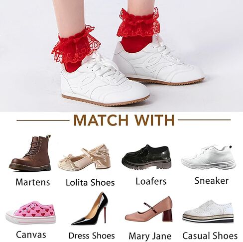 NiceBaby 3 Pairs Adult Ruffle Socks for Women, Double Lace Cute Frilly Socks, Women's Cotton Ankle Socks Size 9-11 in Kuwait