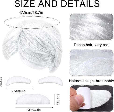 Old Man Wig Costume Kits Grandpa Accessories Cosplay Set 100th Day of School Glasses Inflatable Cane Moustache Eyebrow in Saudi Arabia