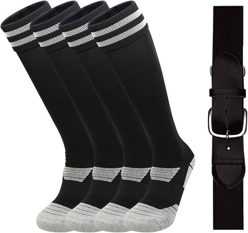 2 Pairs Kids Soccer Socks Boys Girls Baseball/Softball Socks &Belt Combo Set Youth Knee High Socks in Saudi Arabia