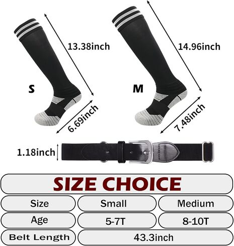 2 Pairs Kids Soccer Socks Boys Girls Baseball/Softball Socks &Belt Combo Set Youth Knee High Socks in Saudi Arabia
