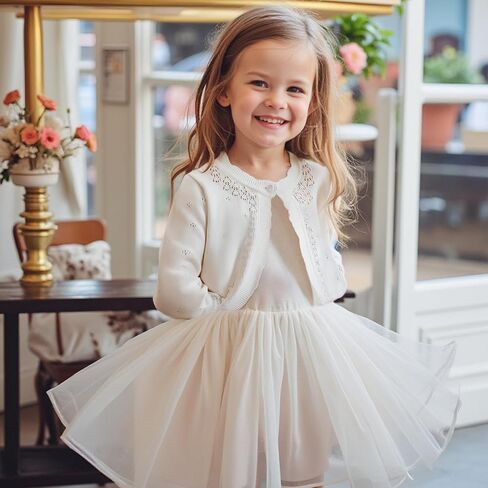 Danny D Toddler Girls Open Front Shrug Cardigan Children Knit Long Sleeve Bolero with Button Closure for 2Years-7Years in Saudi Arabia