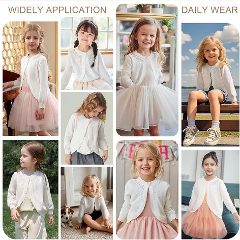 Danny D Toddler Girls Open Front Shrug Cardigan Children Knit Long Sleeve Bolero with Button Closure for 2Years-7Years in Saudi Arabia