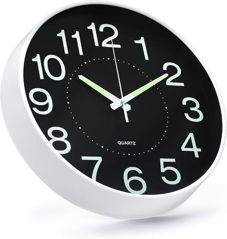 Night Light Wall Clock 12 Inch Non-Ticking Silent Luminous Decor Clock Black Round Glow in The Dark Battery Operated Wall Clocks for Home/Garage/Office/Living Room/Bedroom/Kitchen in Saudi Arabia