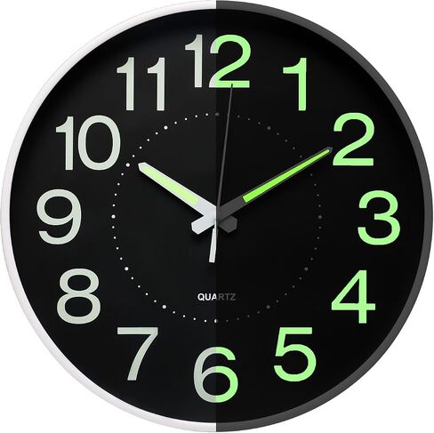 Night Light Wall Clock 12 Inch Non-Ticking Silent Luminous Decor Clock Black Round Glow in The Dark Battery Operated Wall Clocks for Home/Garage/Office/Living Room/Bedroom/Kitchen in Saudi Arabia