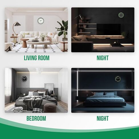 Night Light Wall Clock 12 Inch Non-Ticking Silent Luminous Decor Clock Black Round Glow in The Dark Battery Operated Wall Clocks for Home/Garage/Office/Living Room/Bedroom/Kitchen in Saudi Arabia