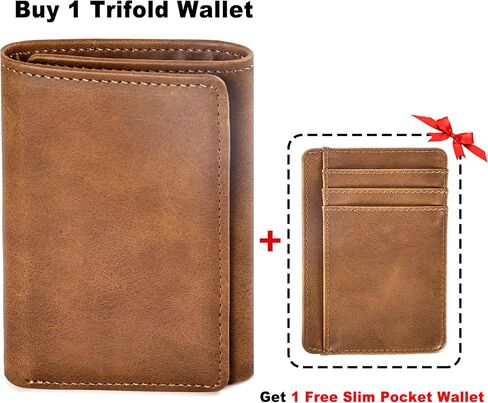 Trifold Wallet for Men Wallets with 8 Card Slot and 2 Money Pocket and 1 Clear Windows Slot + 1 Slim Card Pocket for Credit Card with 6 Card Slot and 1 Transparent Windows Slot - Brwon in Saudi Arabia