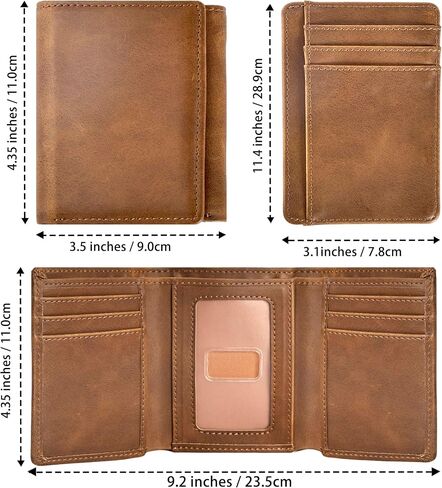 Trifold Wallet for Men Wallets with 8 Card Slot and 2 Money Pocket and 1 Clear Windows Slot + 1 Slim Card Pocket for Credit Card with 6 Card Slot and 1 Transparent Windows Slot - Brwon in Saudi Arabia