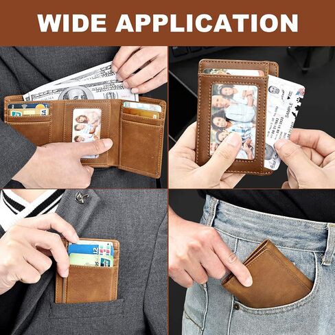 Trifold Wallet for Men Wallets with 8 Card Slot and 2 Money Pocket and 1 Clear Windows Slot + 1 Slim Card Pocket for Credit Card with 6 Card Slot and 1 Transparent Windows Slot - Brwon in Saudi Arabia