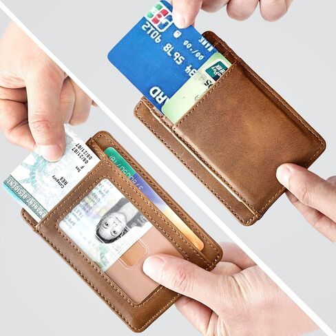 Trifold Wallet for Men Wallets with 8 Card Slot and 2 Money Pocket and 1 Clear Windows Slot + 1 Slim Card Pocket for Credit Card with 6 Card Slot and 1 Transparent Windows Slot - Brwon in Saudi Arabia