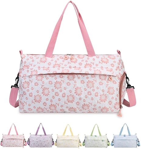 Cute Floral Duffle Bag for Travel,Gym Bag for for Girl/Women,Waterproof Overnight Bag Dance Bag with Shoes Compartment & Wet Pocket,Flower Sports Duffel Bag Weekender Bags(Yellow) in Kuwait