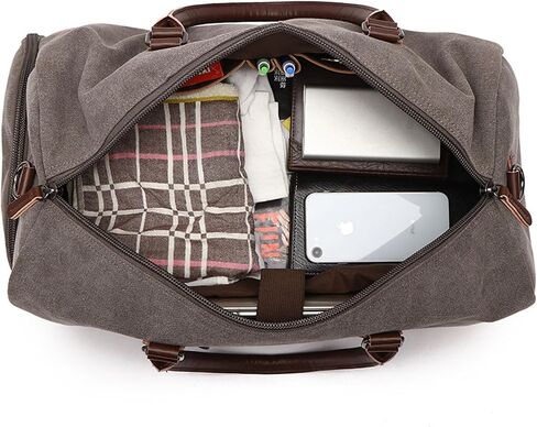 55L Large Sports Travel Duffle Bag for Men,Canvas Leather Weekender Overnight Bag with Shoes Compartment,Vintage Carry on Duffel Bag (grey) in Kuwait