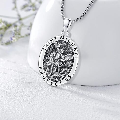 Saint Necklace S925 Sterling Silver Patron St Amulet Medal Protection Pendant Jewelry for Men Women in Saudi Arabia