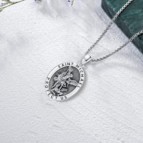 Saint Necklace S925 Sterling Silver Patron St Amulet Medal Protection Pendant Jewelry for Men Women in Saudi Arabia