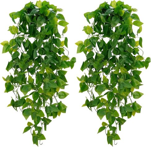 BLEUM CADE Fake Hanging Plants, 2pcs Artificial Hanging Plant, Faux Pothos Vines Hanging Plant Greenery for Wall Home Living Room Indoor Outdoor Decor (No Baskets) in Saudi Arabia