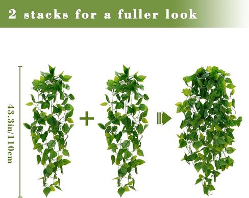 BLEUM CADE Fake Hanging Plants, 2pcs Artificial Hanging Plant, Faux Pothos Vines Hanging Plant Greenery for Wall Home Living Room Indoor Outdoor Decor (No Baskets) in Saudi Arabia