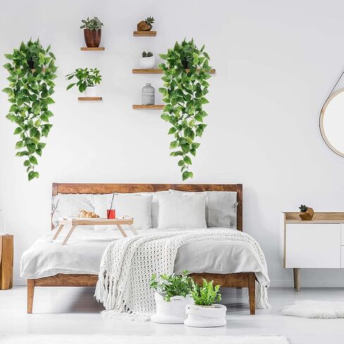 BLEUM CADE Fake Hanging Plants, 2pcs Artificial Hanging Plant, Faux Pothos Vines Hanging Plant Greenery for Wall Home Living Room Indoor Outdoor Decor (No Baskets) in Saudi Arabia