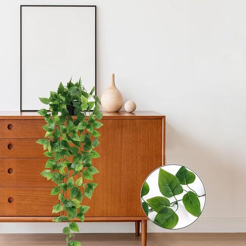 BLEUM CADE Fake Hanging Plants, 2pcs Artificial Hanging Plant, Faux Pothos Vines Hanging Plant Greenery for Wall Home Living Room Indoor Outdoor Decor (No Baskets) in Saudi Arabia