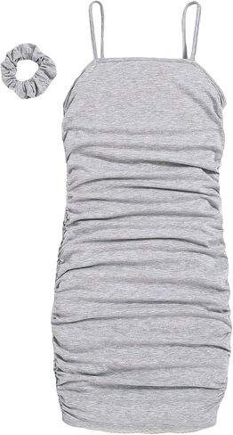 Soly Hux Girl's Summer Spaghetti Strap Ruchedless Sirceless Short Bodycon Dress مع Scrunchies شعر in Saudi Arabia