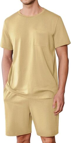Ekouaer Mens Pajamas Set Cotton Short Sleeve Sleepwear 2 Piece Pj Sets for Men Soft Nightwear with Pockets S-XXL in Kuwait