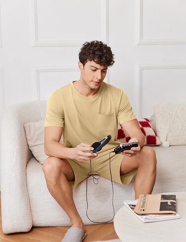 Ekouaer Mens Pajamas Set Cotton Short Sleeve Sleepwear 2 Piece Pj Sets for Men Soft Nightwear with Pockets S-XXL in Kuwait
