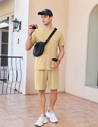 Ekouaer Mens Pajamas Set Cotton Short Sleeve Sleepwear 2 Piece Pj Sets for Men Soft Nightwear with Pockets S-XXL in Kuwait