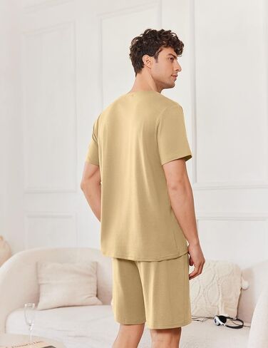 Ekouaer Mens Pajamas Set Cotton Short Sleeve Sleepwear 2 Piece Pj Sets for Men Soft Nightwear with Pockets S-XXL in Kuwait