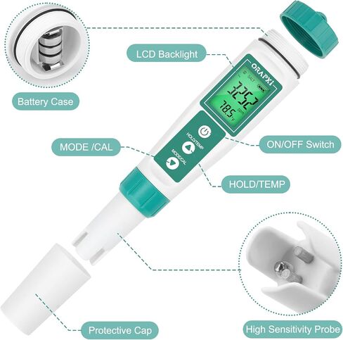 Pool pH Meter and Salinity Tester 6 in 1 Salinity pH ORP TDS EC and Temp Tester pH and Salt Meter Saltwater Pool Test Kit for Swimming Pool Hot Tubs and Spas in Saudi Arabia