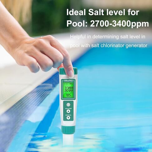Pool pH Meter and Salinity Tester 6 in 1 Salinity pH ORP TDS EC and Temp Tester pH and Salt Meter Saltwater Pool Test Kit for Swimming Pool Hot Tubs and Spas in Saudi Arabia
