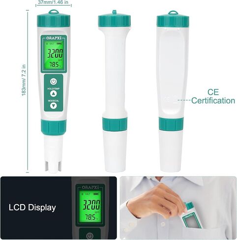 Pool pH Meter and Salinity Tester 6 in 1 Salinity pH ORP TDS EC and Temp Tester pH and Salt Meter Saltwater Pool Test Kit for Swimming Pool Hot Tubs and Spas in Saudi Arabia