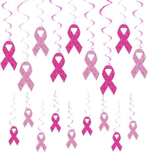 Whaline Breast Cancer Awareness Hanging Swirls Glitter Pink Ribbon Ceiling Spiral Streamers Hanging Ornaments for Home Party Wall Decoration Supplies, 18 Pcs in Saudi Arabia